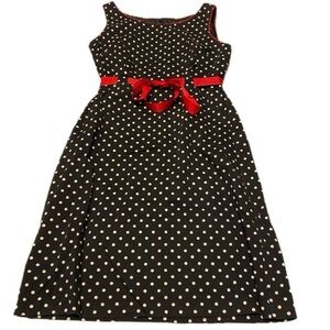 Dressbarn Women’s Size 8 Black & White Polka Dot Dress with Red Belt